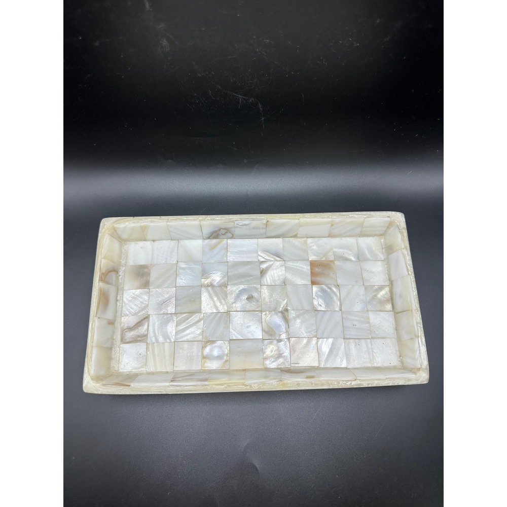 Bed Bath & Beyond Mother of Pearl Shell Mosaic Vanity Tray Cream White Checkered